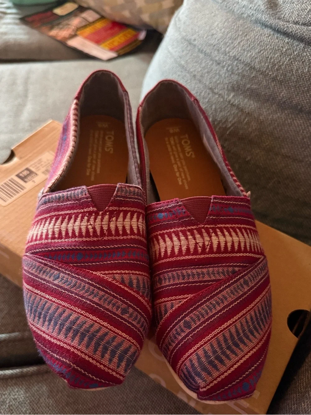 Toms Red Striped Slip-On Canvas Shoes